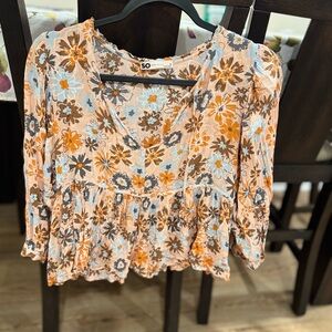 SO Women's Floral Blouse - Orange and cream